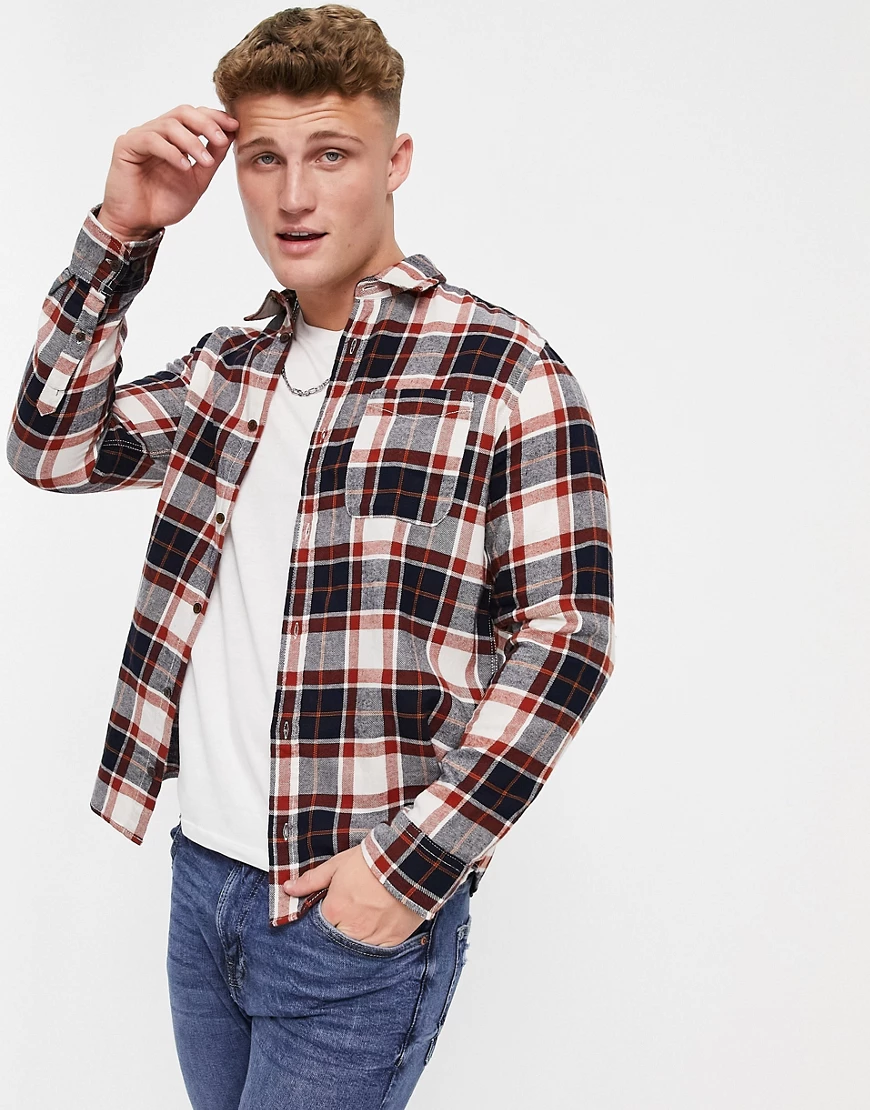 Jack & Jones – Langärmliges Karohemd in Marineblau und Ecru-Bunt günstig online kaufen