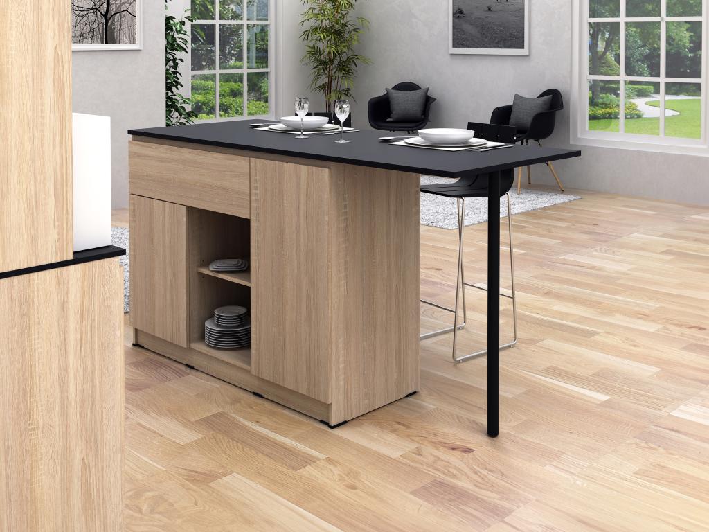 Kücheninsel mit 2 Türen, 1 Schubladen & 2 Regalfächern - Holzfarben & Schwa günstig online kaufen