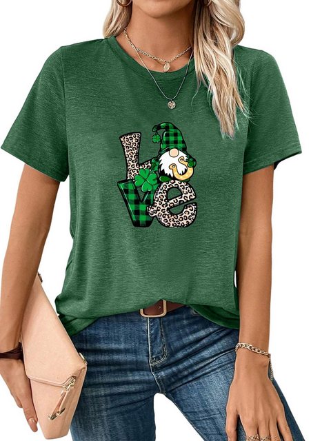 PYL Print-Shirt Damen St. Patricks Tag Kurzarmbluse Locker Kleeblatt Print- günstig online kaufen