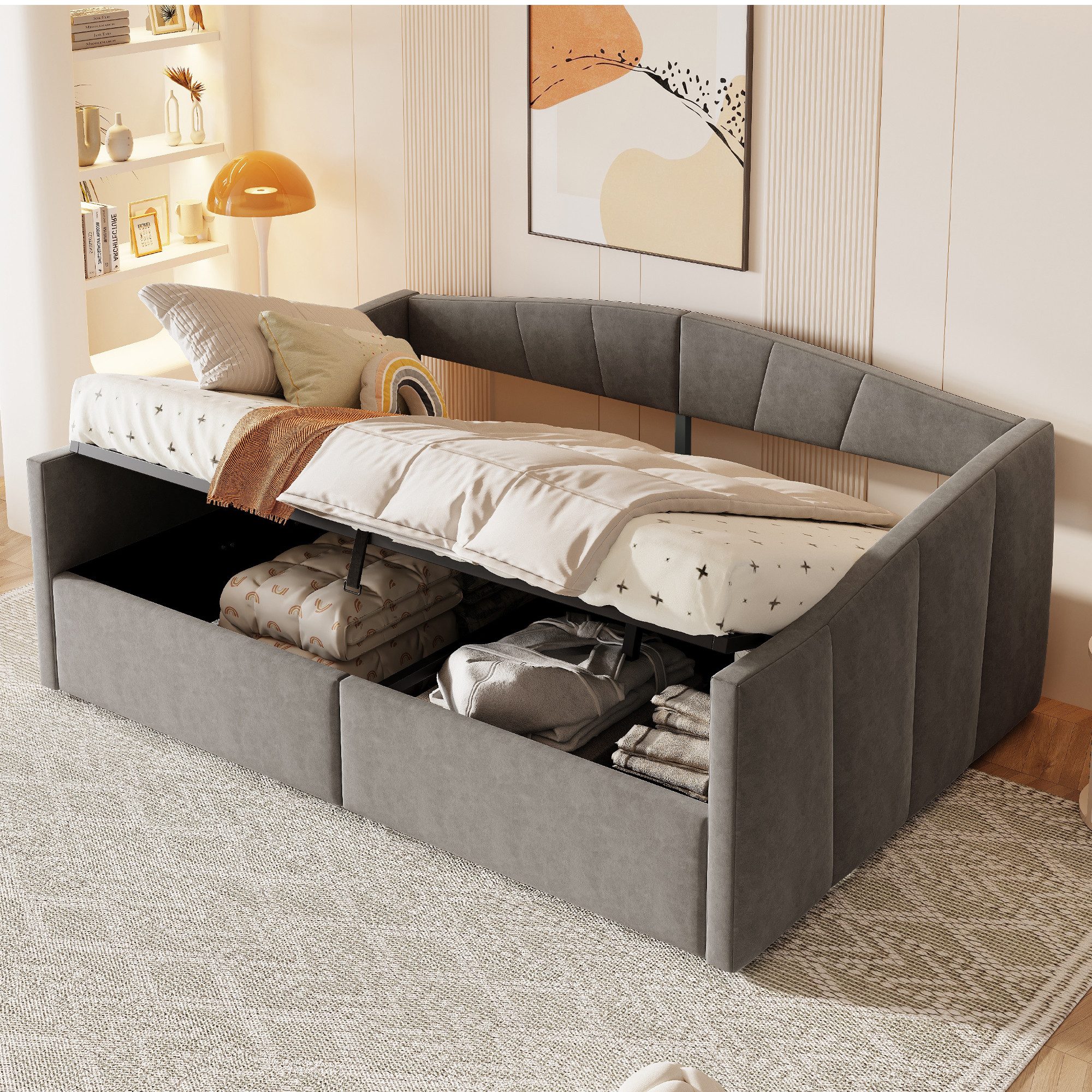 OKWISH Schlafsofa Polsterbett Stauraumbett, mit hydraulischem günstig online kaufen