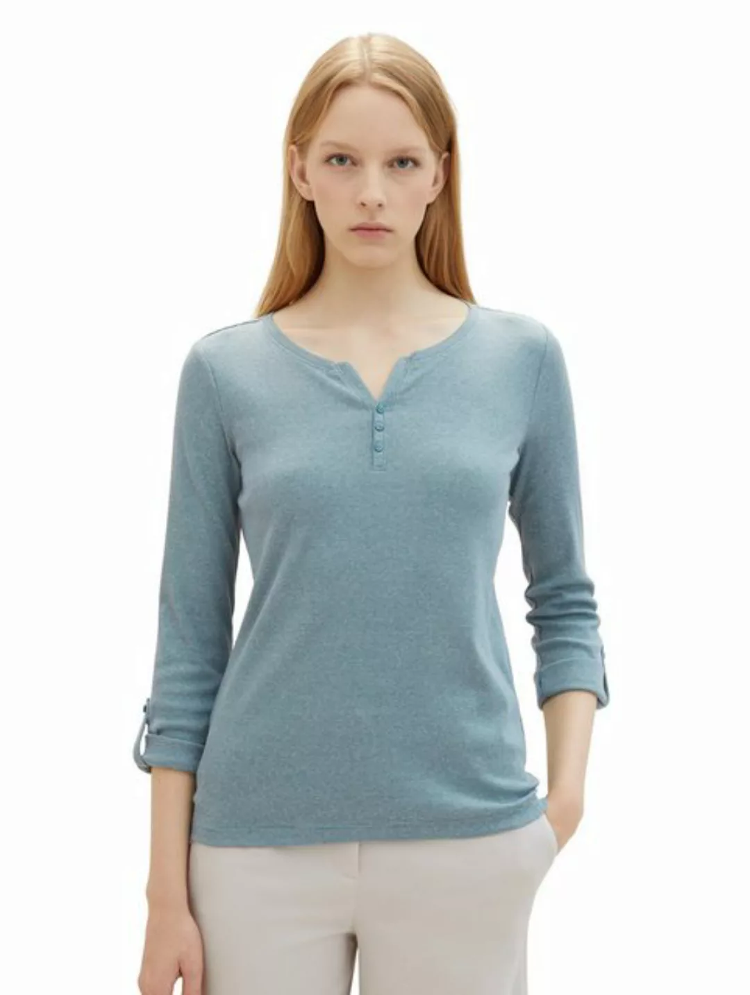 TOM TAILOR T-Shirt Gestreiftes Langarm Shirt mit Henley 5298 in Grün-2 günstig online kaufen