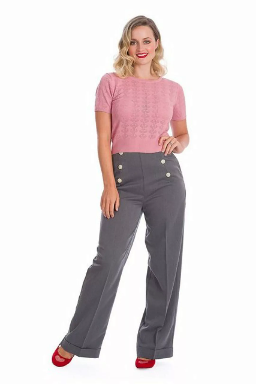 Banned Marlene-Hose Retro Adventures Ahead Grau Vintage Trousers 40er Jahre günstig online kaufen