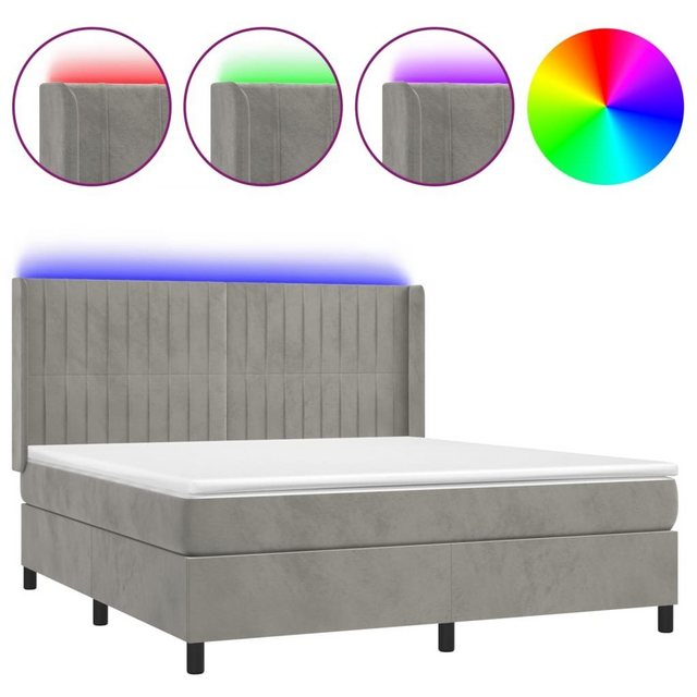 vidaXL Bettgestell Boxspringbett mit Matratze LED Hellgrau 180x200 cm Samt günstig online kaufen