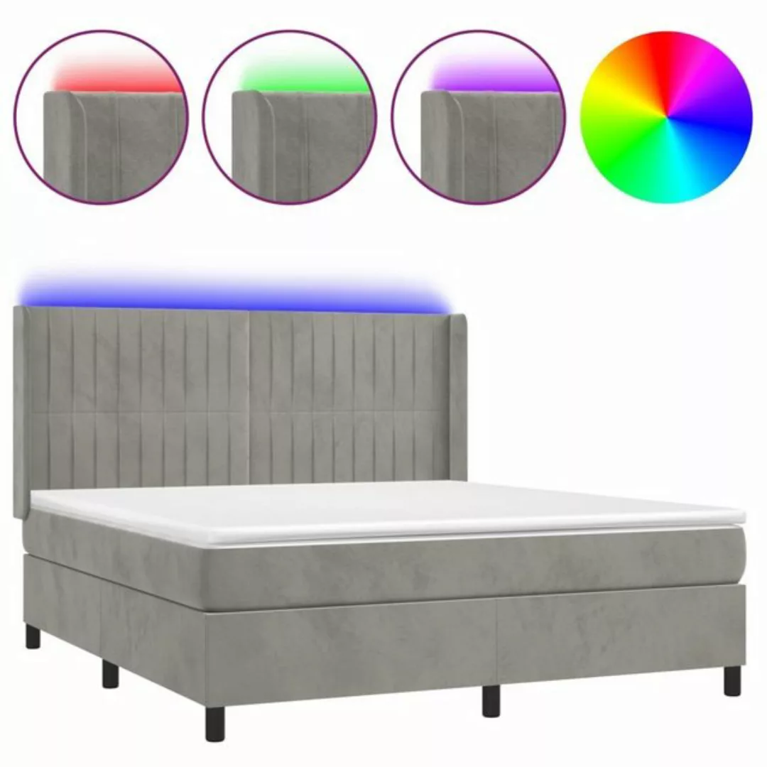 vidaXL Bettgestell Boxspringbett mit Matratze LED Hellgrau 180x200 cm Samt günstig online kaufen