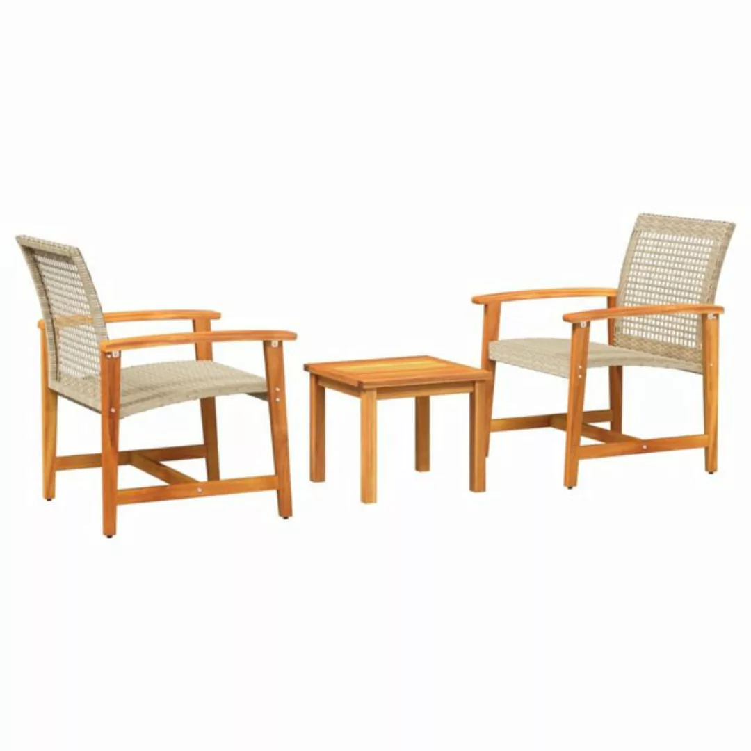 vidaXL Loungesofa 3-tlg. Bistro-Set Beige Poly Rattan und Akazienholz, 1 Te günstig online kaufen