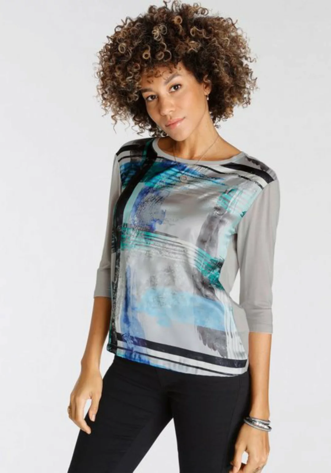 Boysen's Shirtbluse mit glänzendem Graphik-Druck & 3/4-Arm - NEUE KOLLEKTIO günstig online kaufen