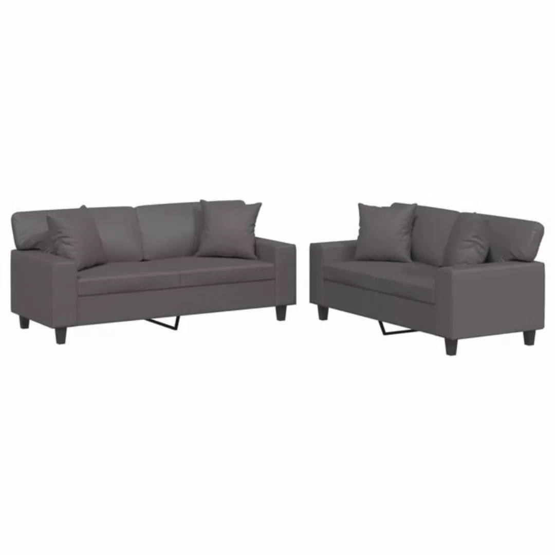 vidaXL Sofa 2-tlg. Sofagarnitur mit Kissen Grau Kunstleder günstig online kaufen