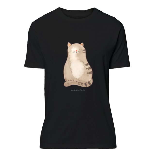 Mr. & Mrs. Panda T-Shirt Katze sitzend - Schwarz - Geschenk, Party, gestrei günstig online kaufen