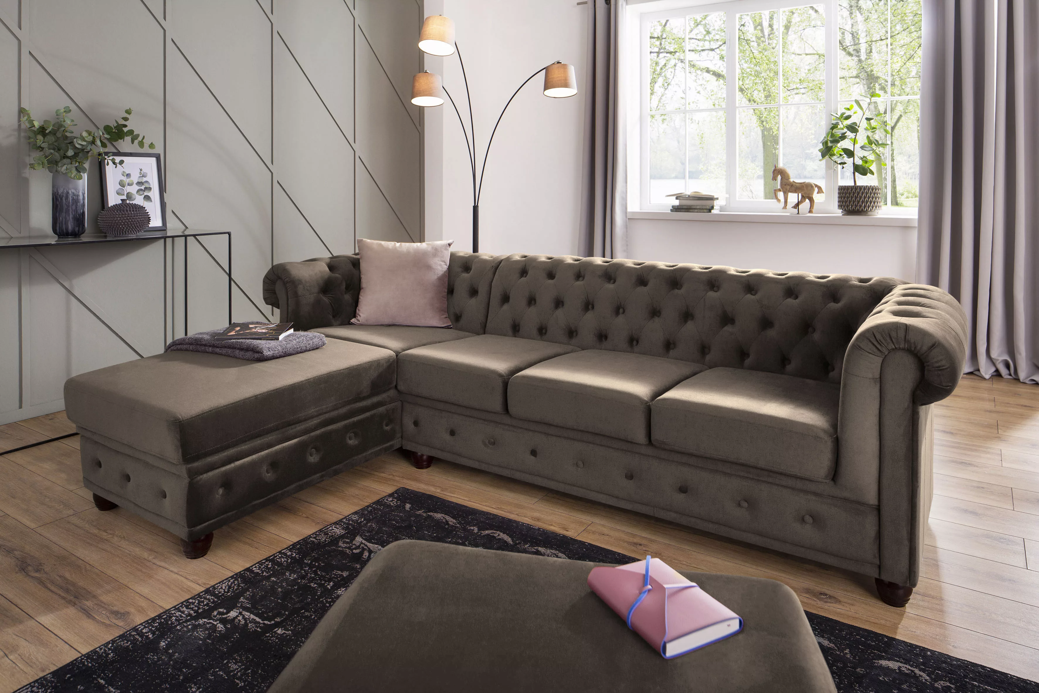 Home affaire Chesterfield-Sofa "New Castle L-Form", hochwertige Knopfheftun günstig online kaufen
