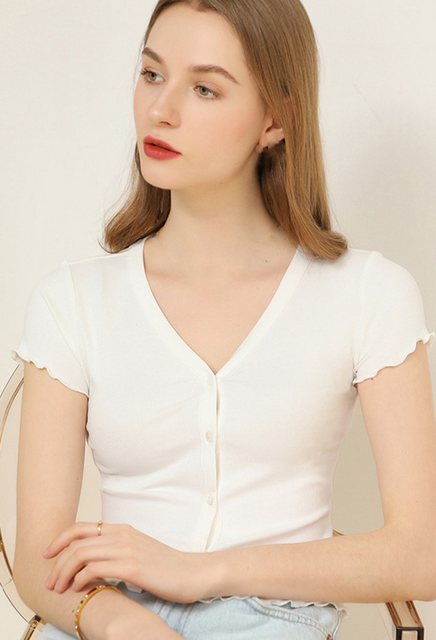 CHENIN Kurzarmhemd Damen Sommer V-Ausschnitt Kurzarm-T-Shirt Lässiges einfa günstig online kaufen