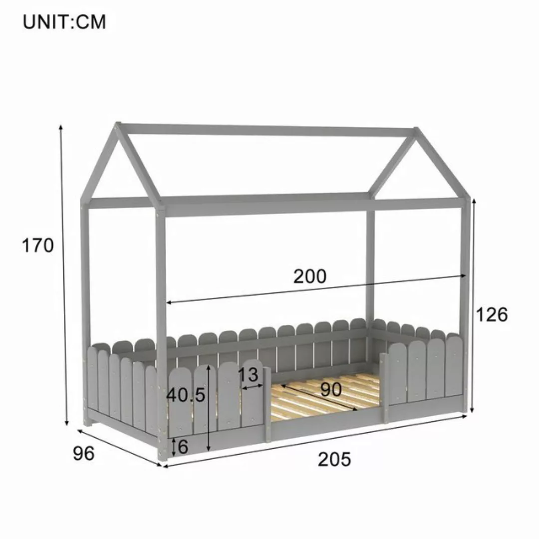 Ulife Kinderbett Jugendbett Kiefernholz 90x200cm mit Rausfallschutz, grau günstig online kaufen