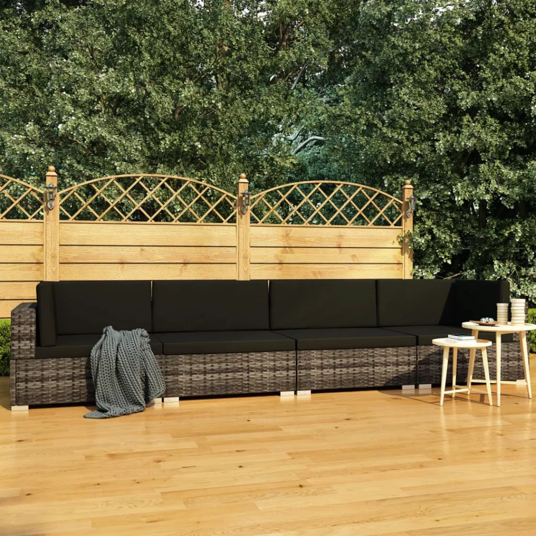 4-tlg. Garten-sofagarnitur Mit Auflagen Poly Rattan Grau günstig online kaufen