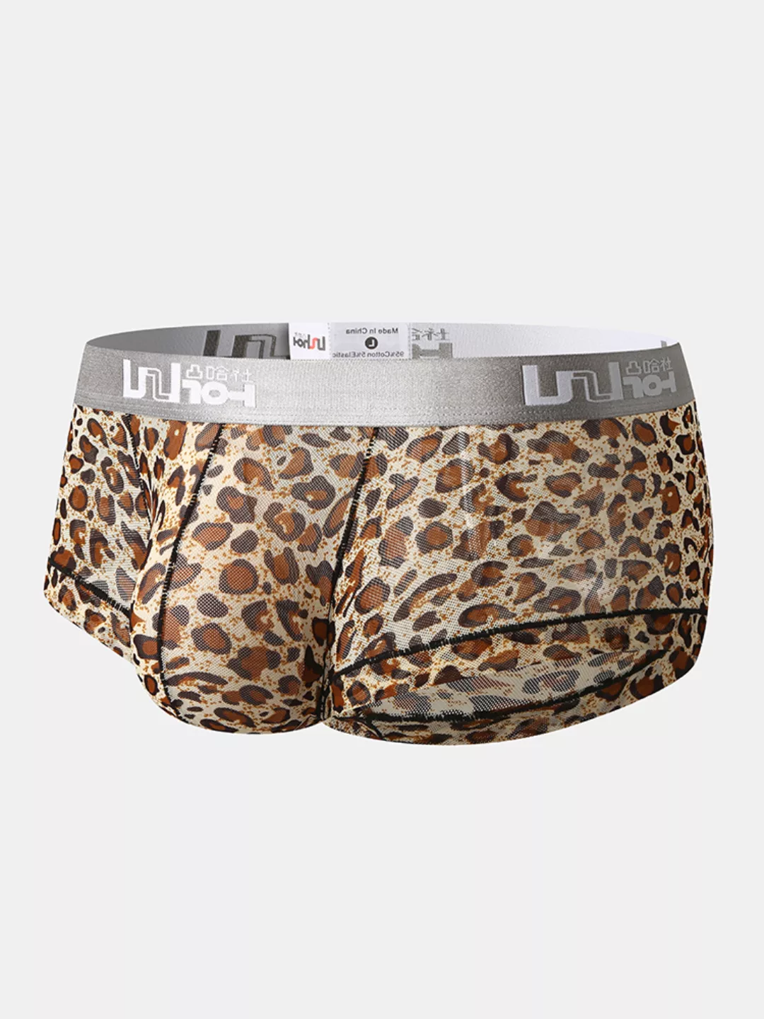 Herren Sexy Leopard Unterwäsche Nylon Atmungsaktive Patchwork Brief Taille günstig online kaufen