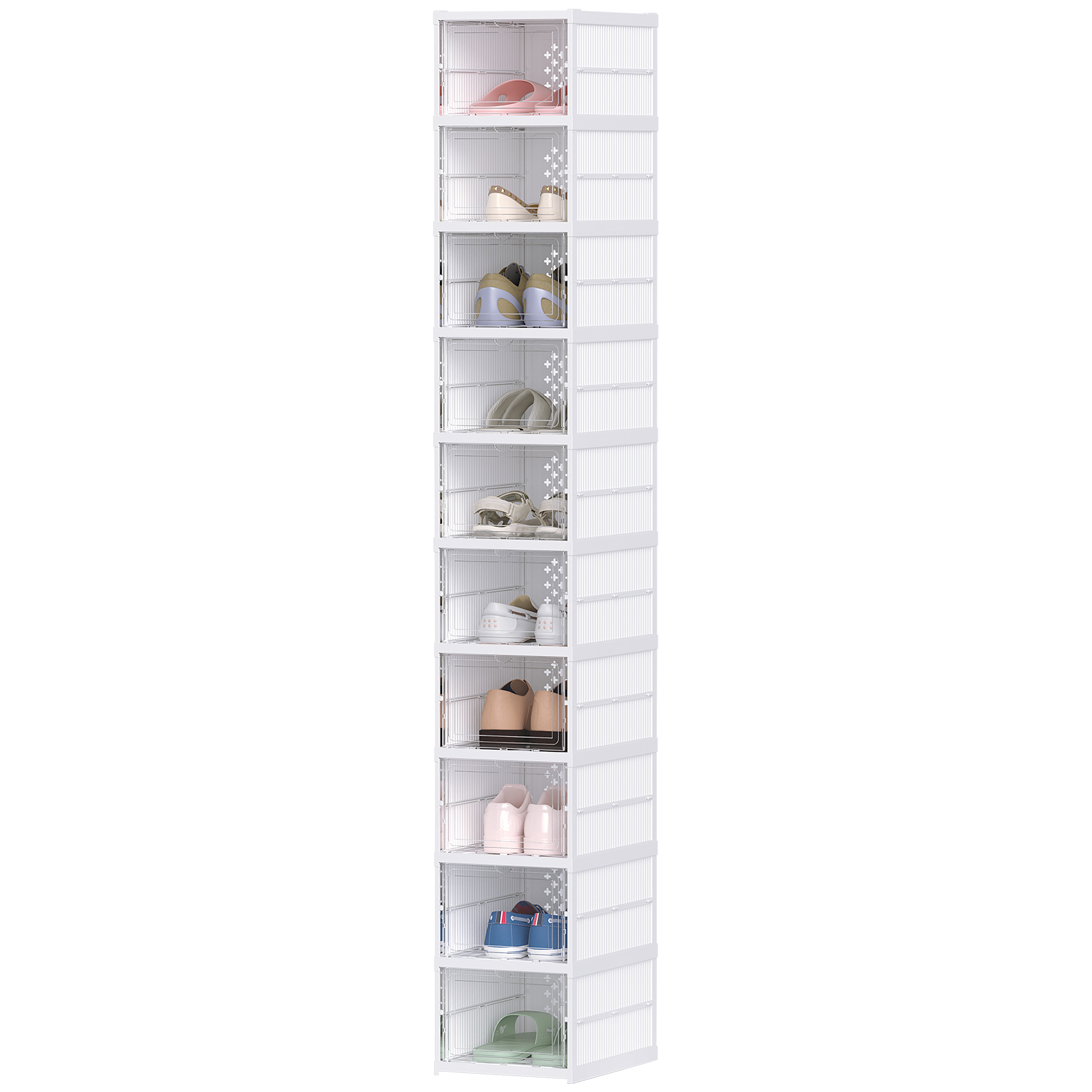 HOMCOM Packung mit 10 stapelbaren faltbaren Schuhboxen, Kunststoff Schuhauf günstig online kaufen