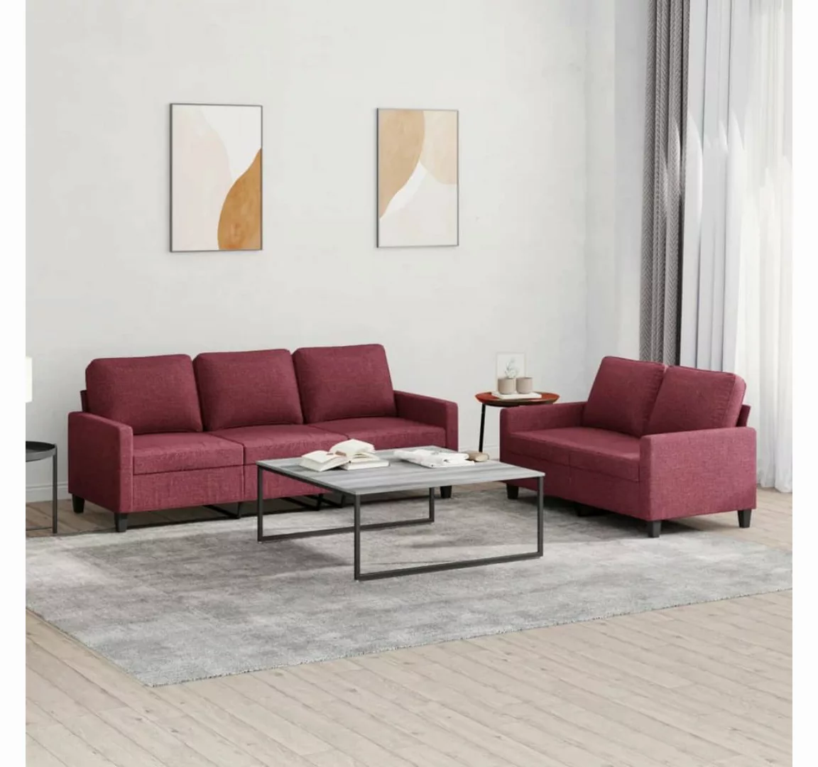 vidaXL Sofa Sofagarnitur mit Kissen Stoff, 2-tlg., Rot günstig online kaufen