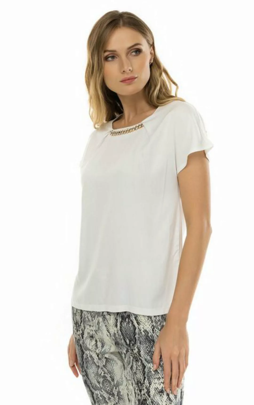 Passioni Tunikashirt T-Shirt in Weiß mit goldener Kette am Rundhalsausschni günstig online kaufen