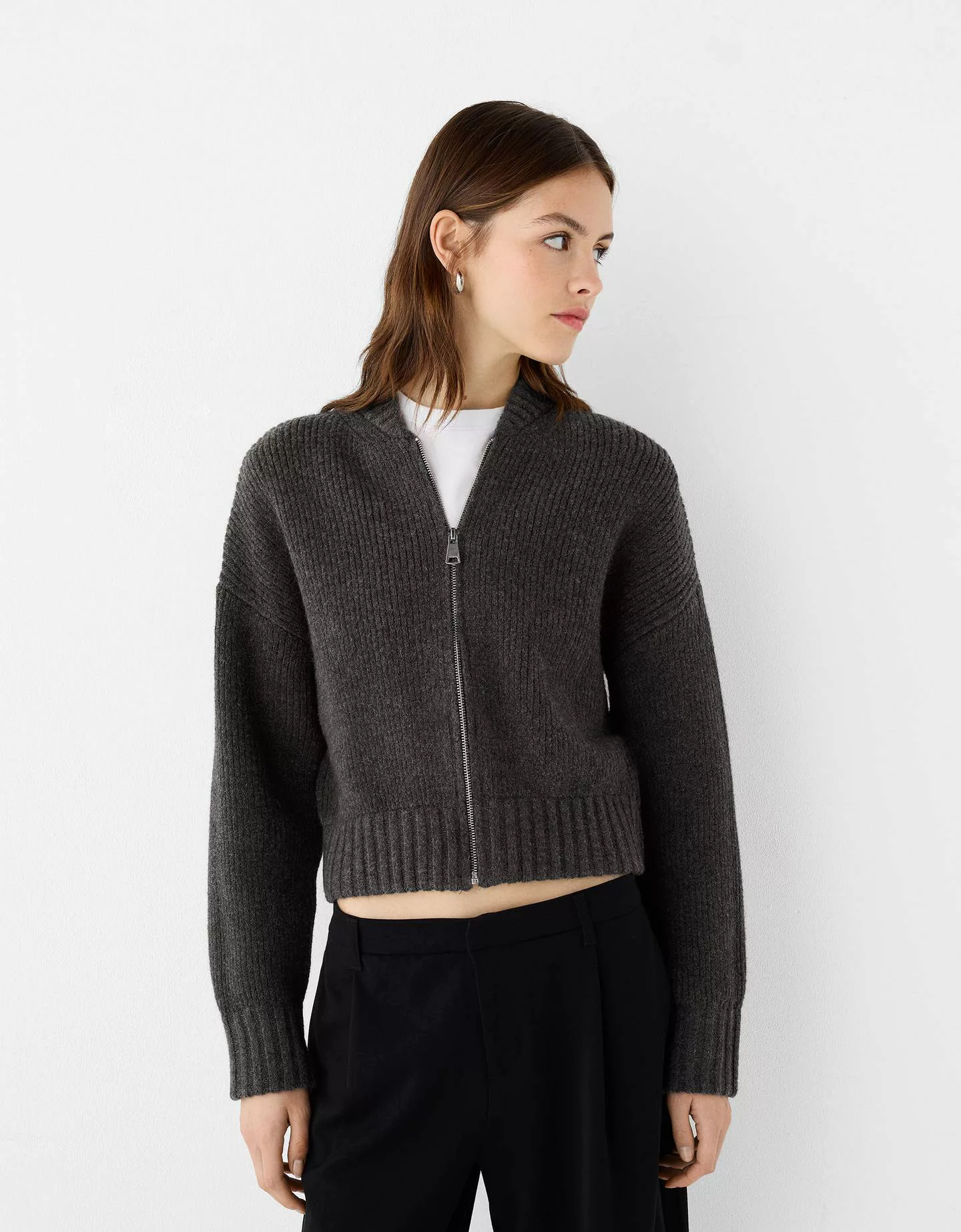 Bershka Strickjacke Mit Reißverschluss Damen S Grau günstig online kaufen