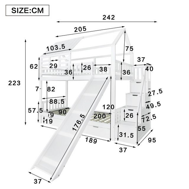 YVMOOEC Etagenbett Etagenbett mit Treppe und Rutsche Hausbett Treppe mit St günstig online kaufen