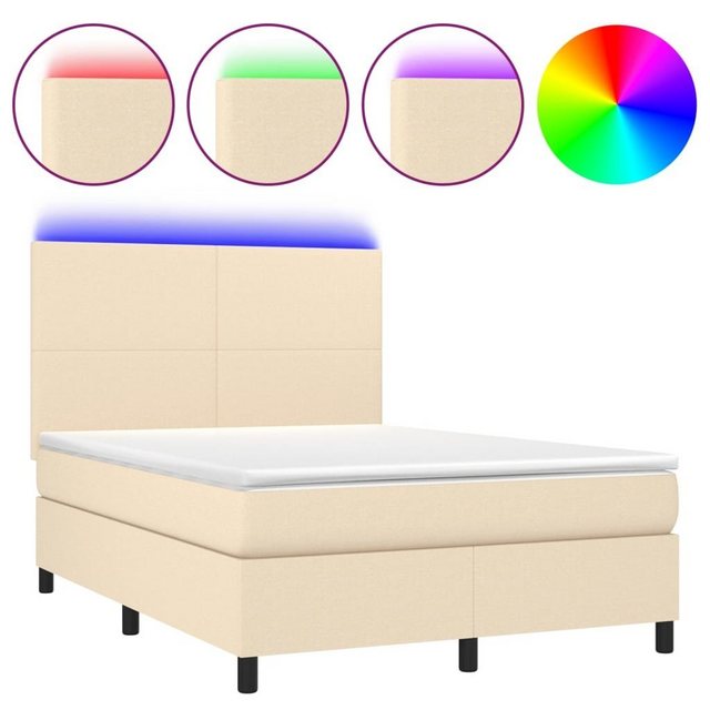 vidaXL Bettgestell Boxspringbett mit Matratze LED Creme 140x200 cm Stoff Be günstig online kaufen