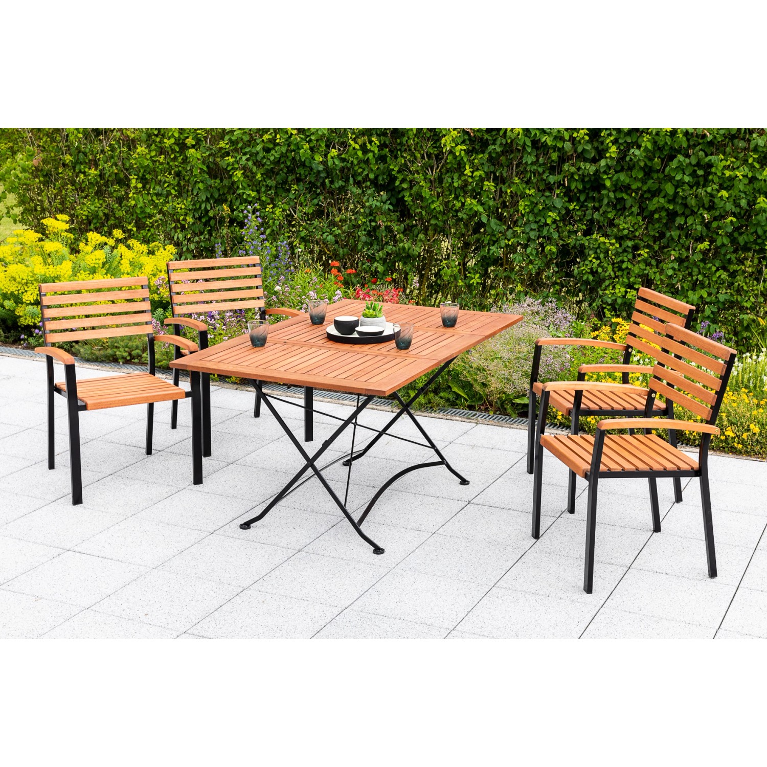 Merxx Schlossgarten Set 5-tlg. Klapp-Gartentisch Ausziehbar 100/150 x 90 cm günstig online kaufen