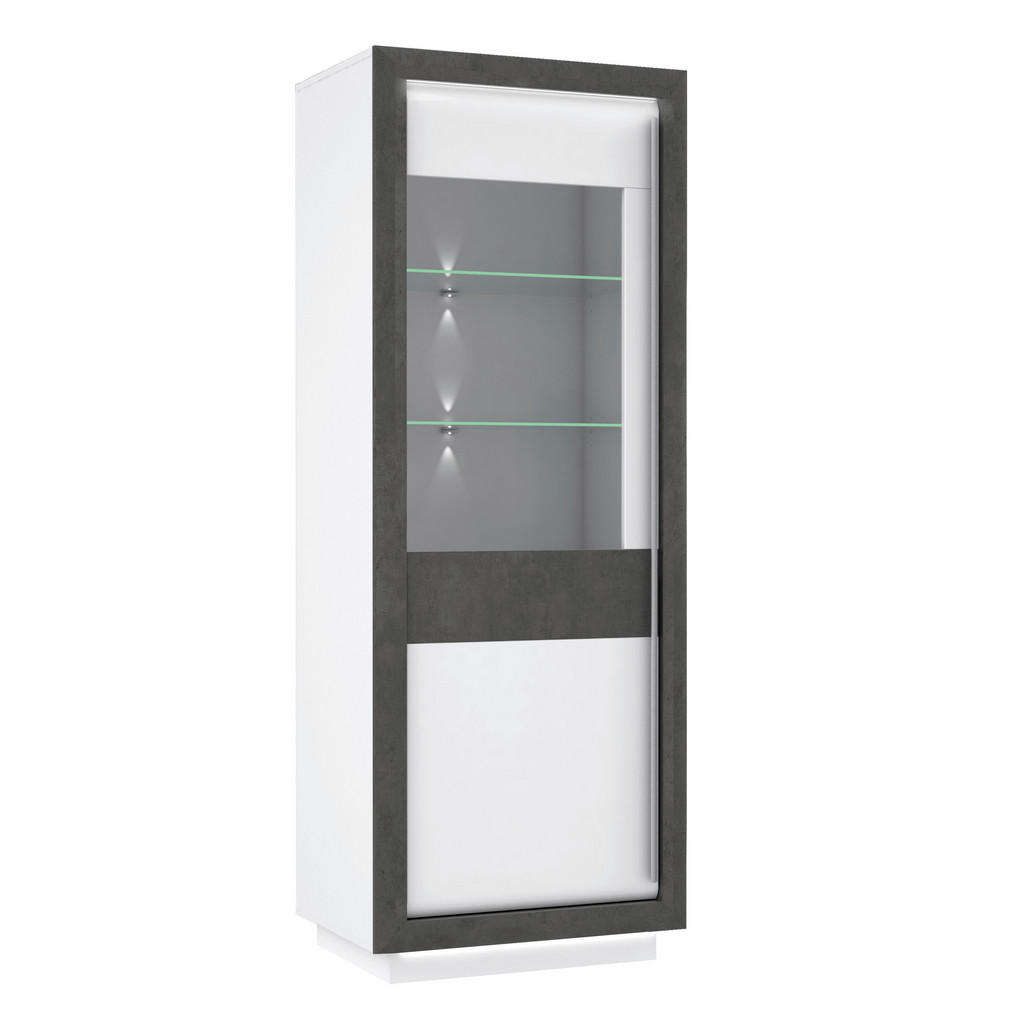 Vitrine  weiß Hochglanz Beton dunkel Optik B/H/T: ca. 73x197x53 cm günstig online kaufen