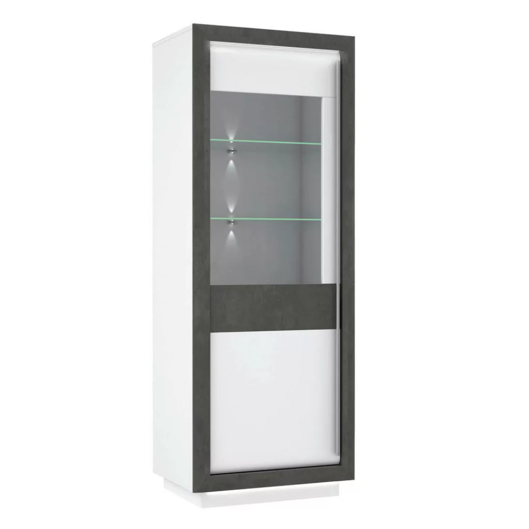 Vitrine  weiß Hochglanz Beton dunkel Optik B/H/T: ca. 73x197x53 cm günstig online kaufen