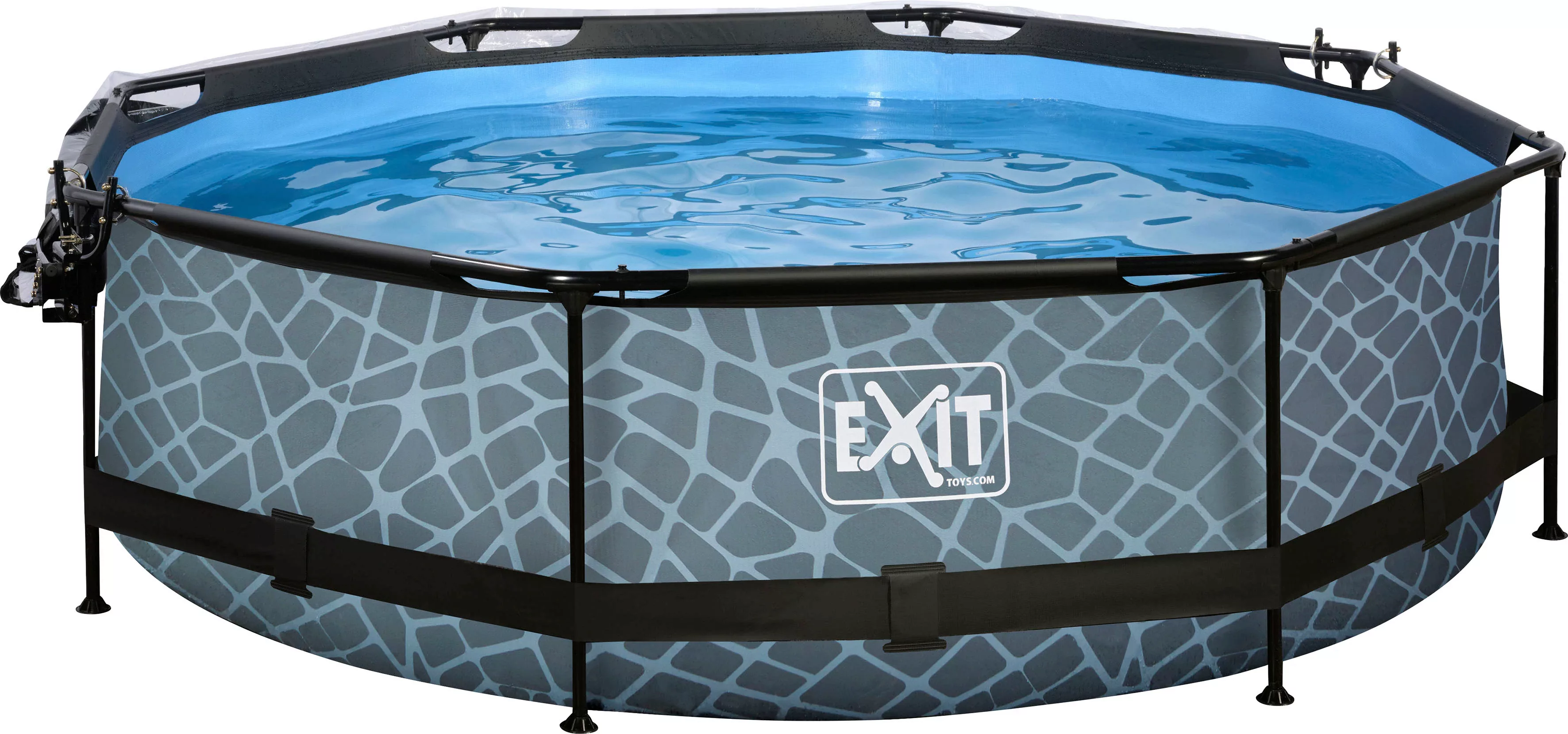 EXIT Stone Pool Grau Ø300x76cm m. Filterpumpe u. Abdeckung günstig online kaufen