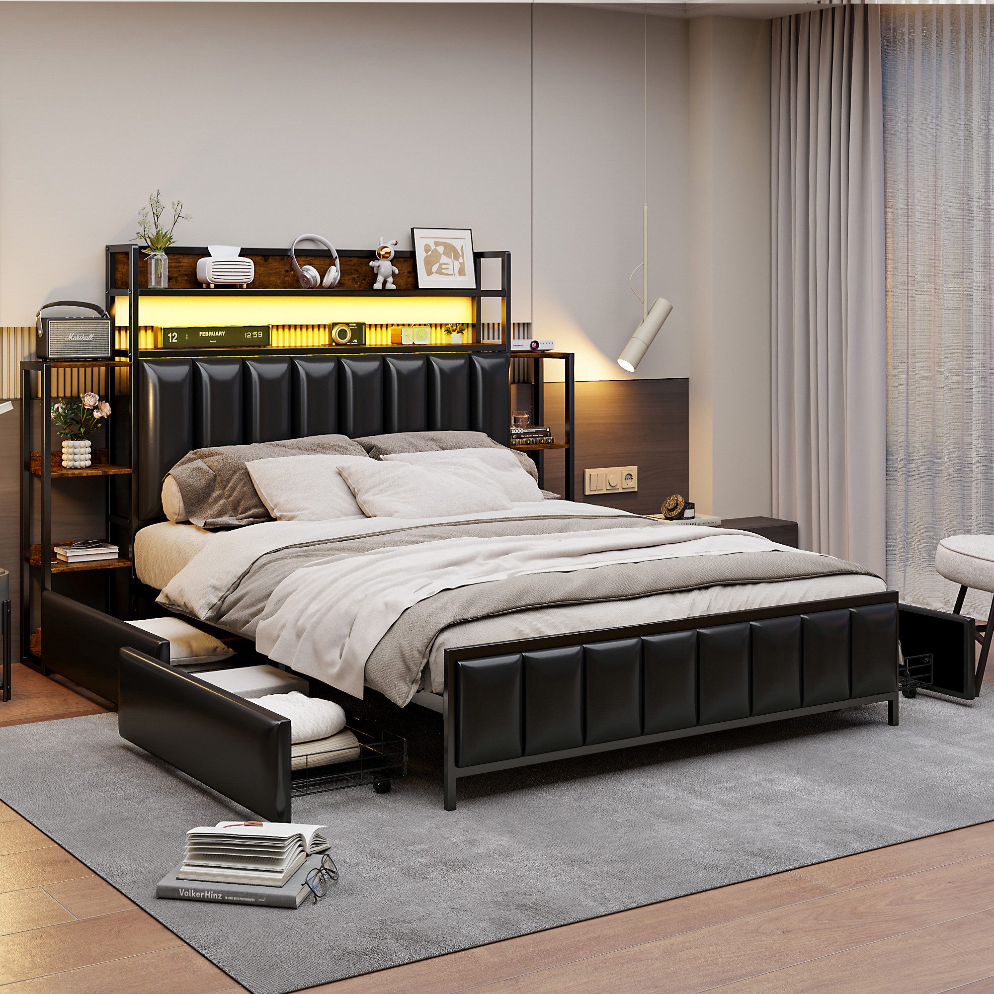 Flieks Metallbett, LED Polsterbett Doppelbett 140x200cm günstig online kaufen