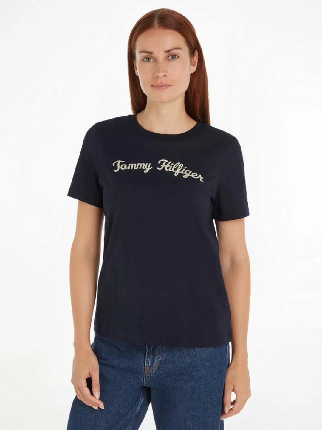 Tommy Hilfiger Kurzarmshirt REG SCRIPT C-NK SS mit Tommy Hilfiger Script Lo günstig online kaufen