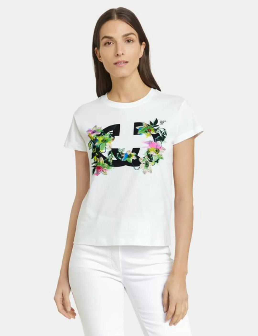 GERRY WEBER Kurzarmshirt Baumwollshirt mit floralem Frontprint günstig online kaufen