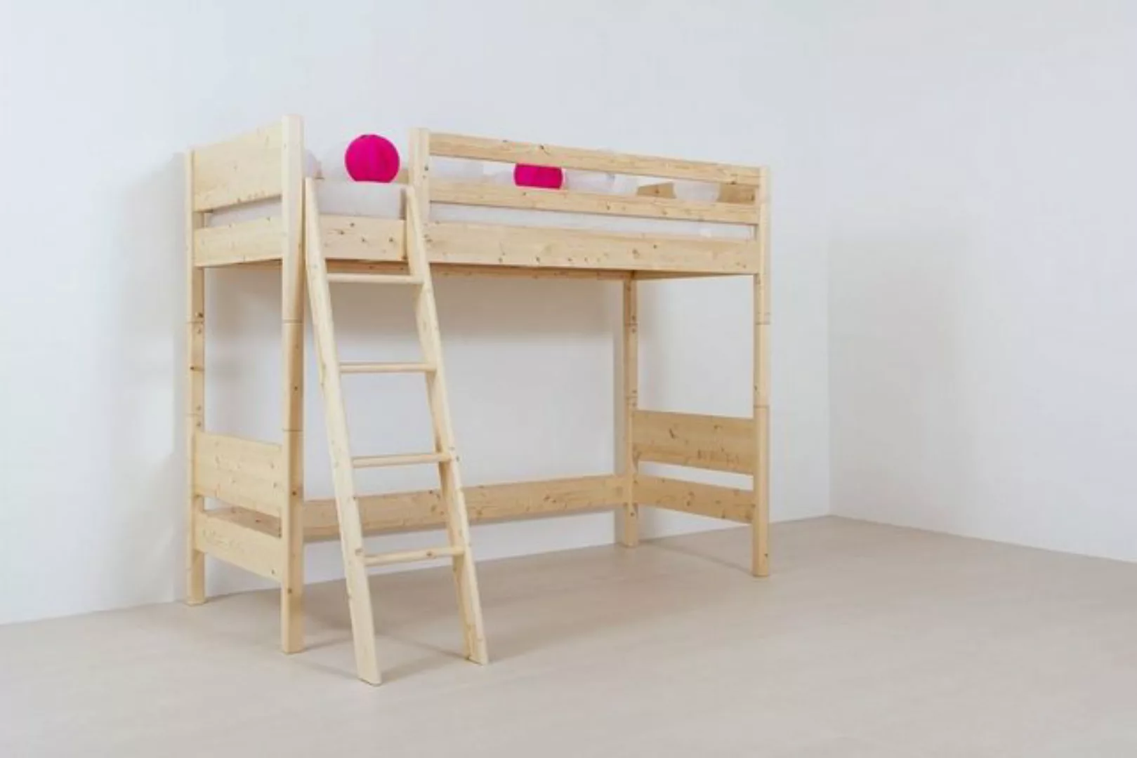 Natur24 Kinderbett Kinder-Hochbett Castello 90x200cm Fichte Weiß lackiert m günstig online kaufen