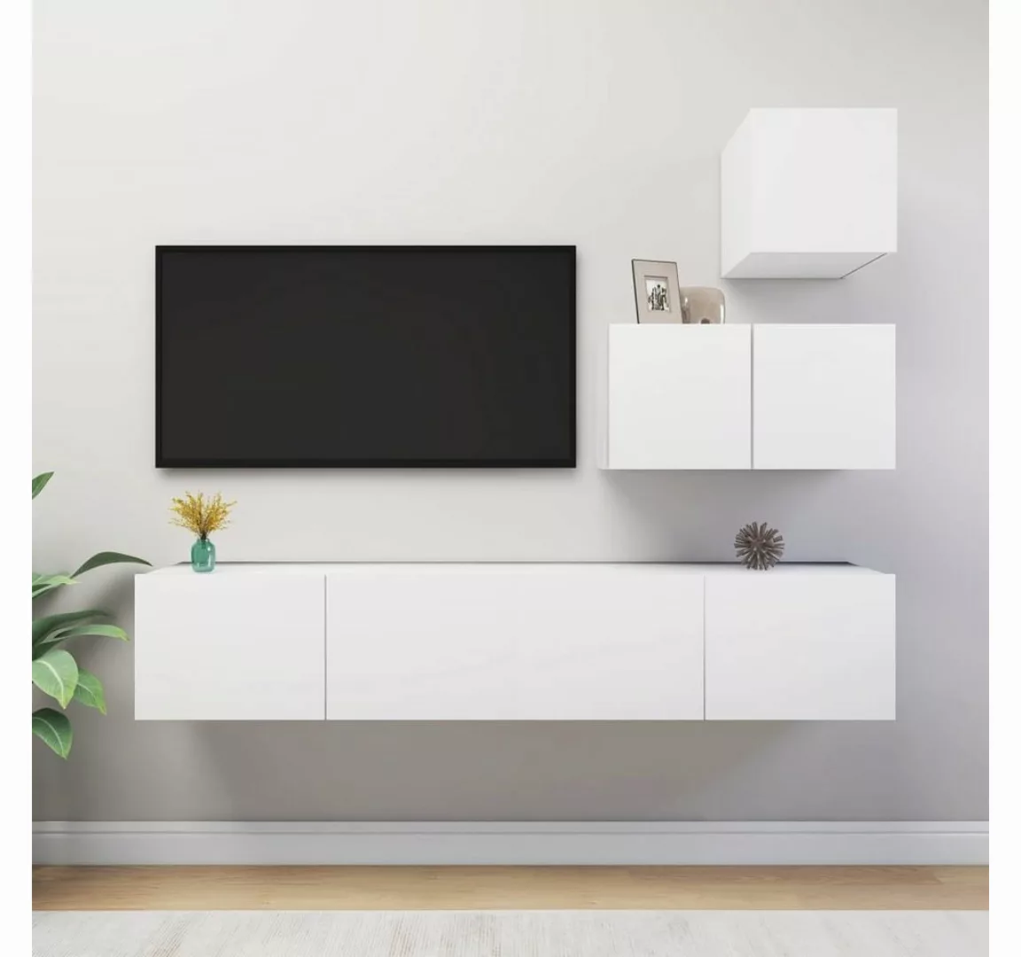 vidaXL Kleiderschrank 4-tlg TV-Schrank-Set Weiß Spanplatte TV-Konsole für F günstig online kaufen