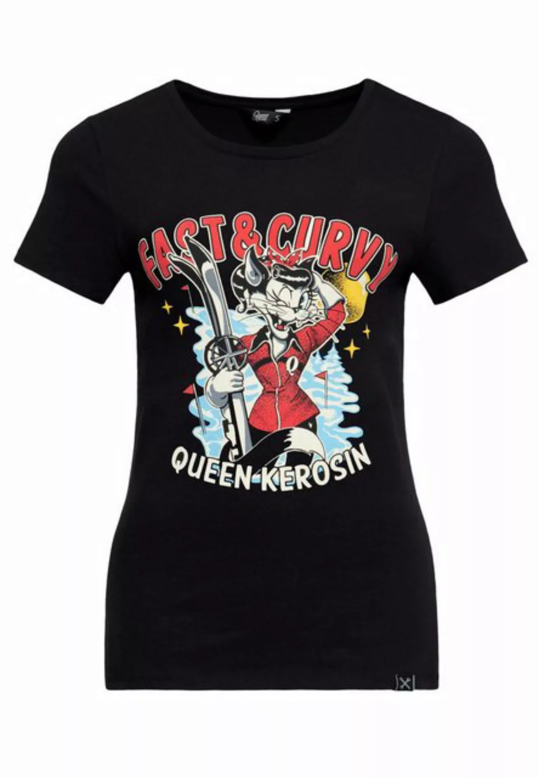 QueenKerosin T-Shirt Fast & Curvy mit Retro-Comic-Artwork günstig online kaufen