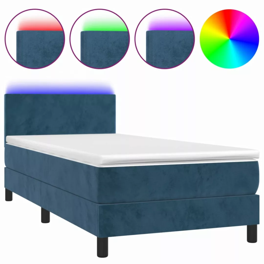 Vidaxl Boxspringbett Mit Matratze & Led Dunkelblau 90x200 Cm Samt günstig online kaufen