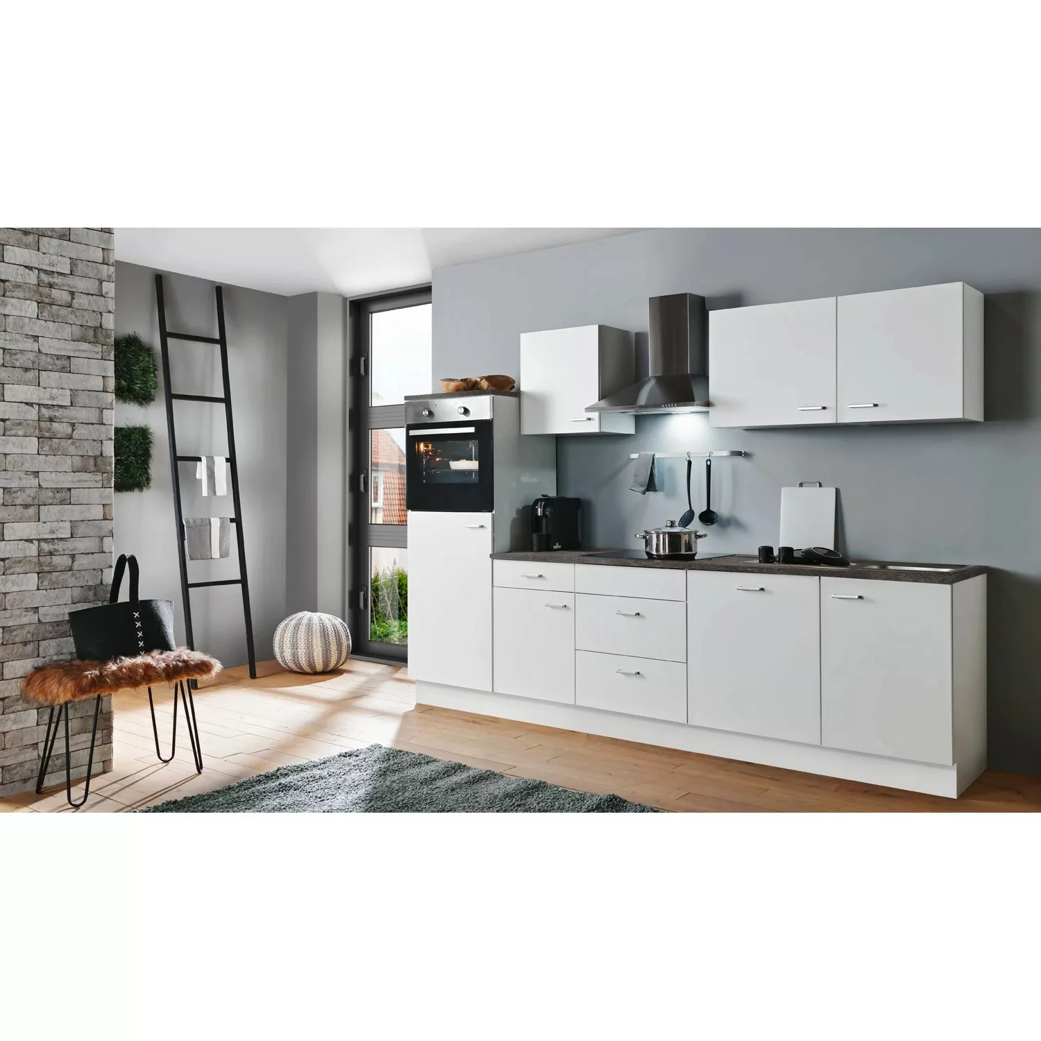 Menke Küchenzeile White Classic 280 cm Weiß Matt-Weiß Matt günstig online kaufen