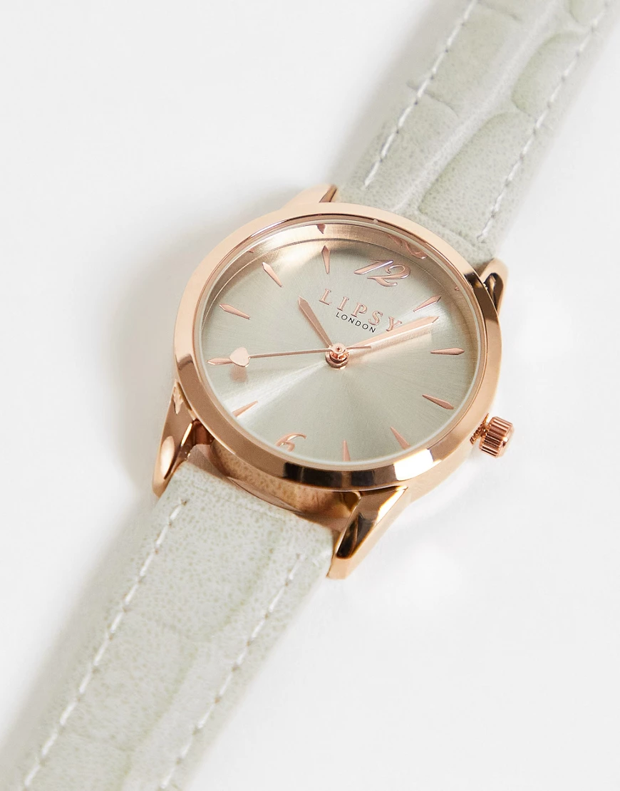 Lipsy – Armbanduhr in Silber- und Roségold mit Lederarmband günstig online kaufen