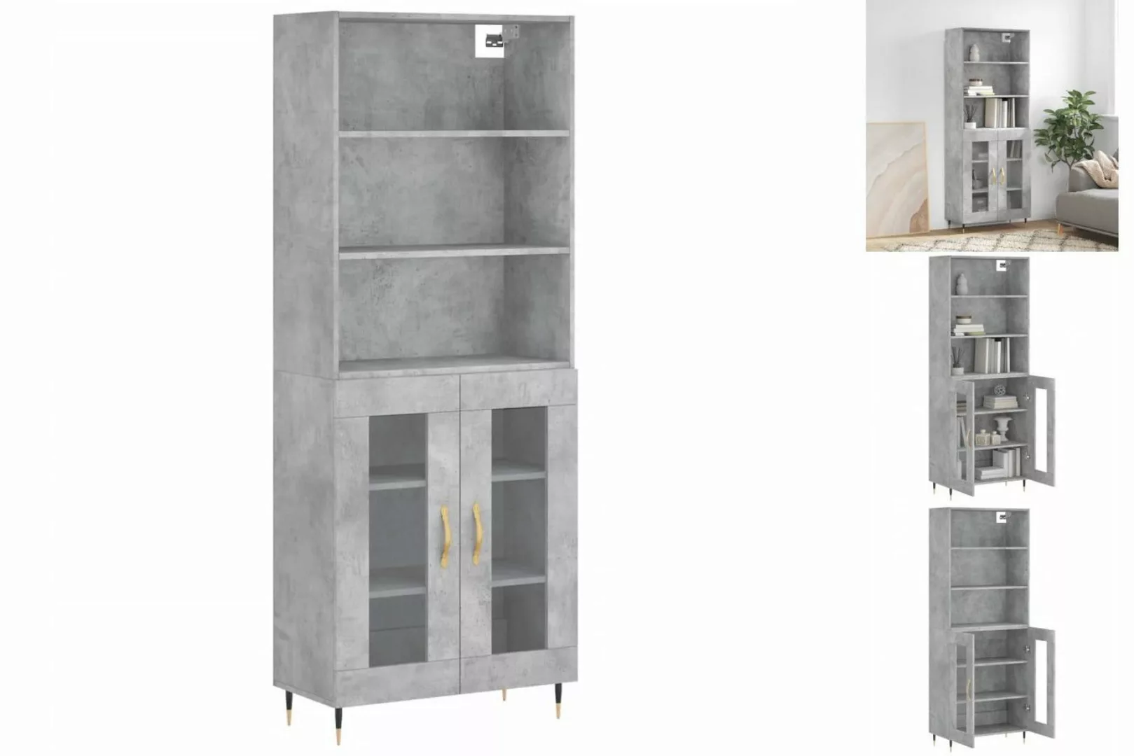 vidaXL Vitrine Highboard Betongrau 69,5x34x180 cm Spanplatte Glas Vitrine günstig online kaufen