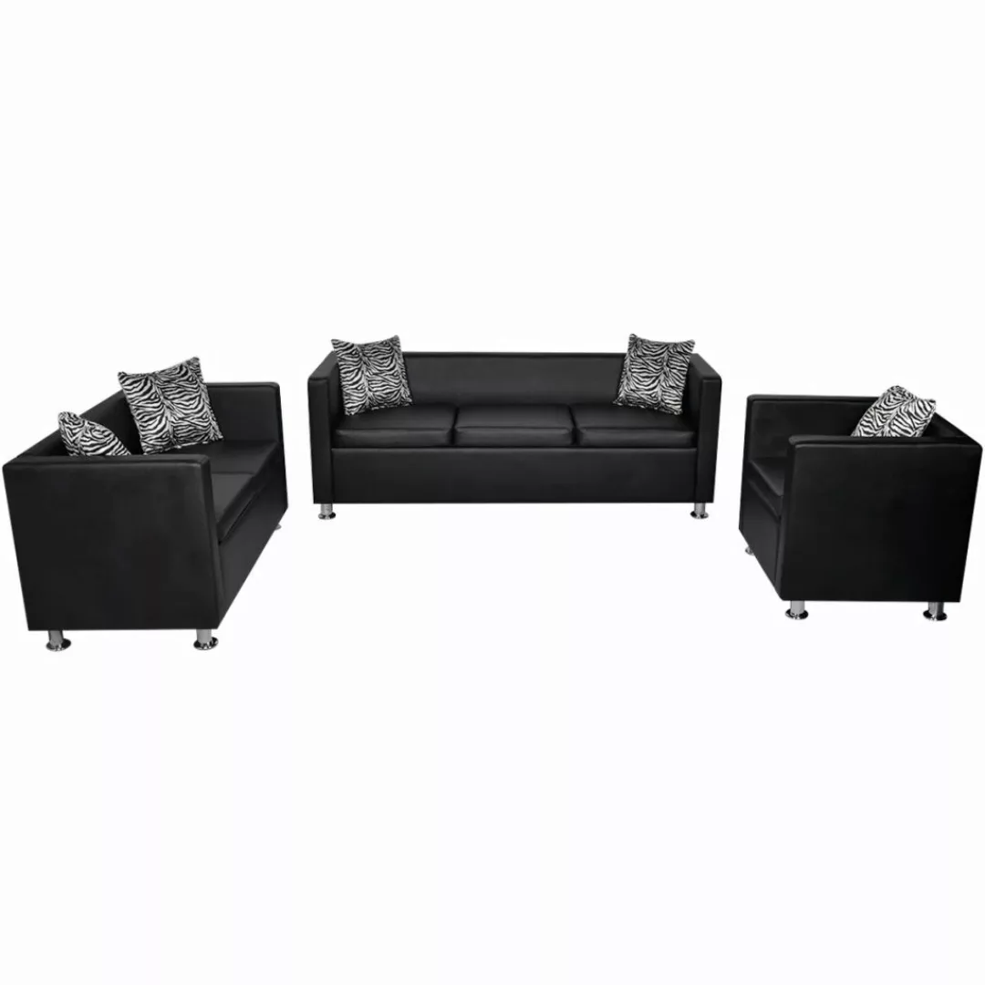 Sofa-set Kunstleder 3-sitzer + 2-sitzer + Sessel Schwarz günstig online kaufen