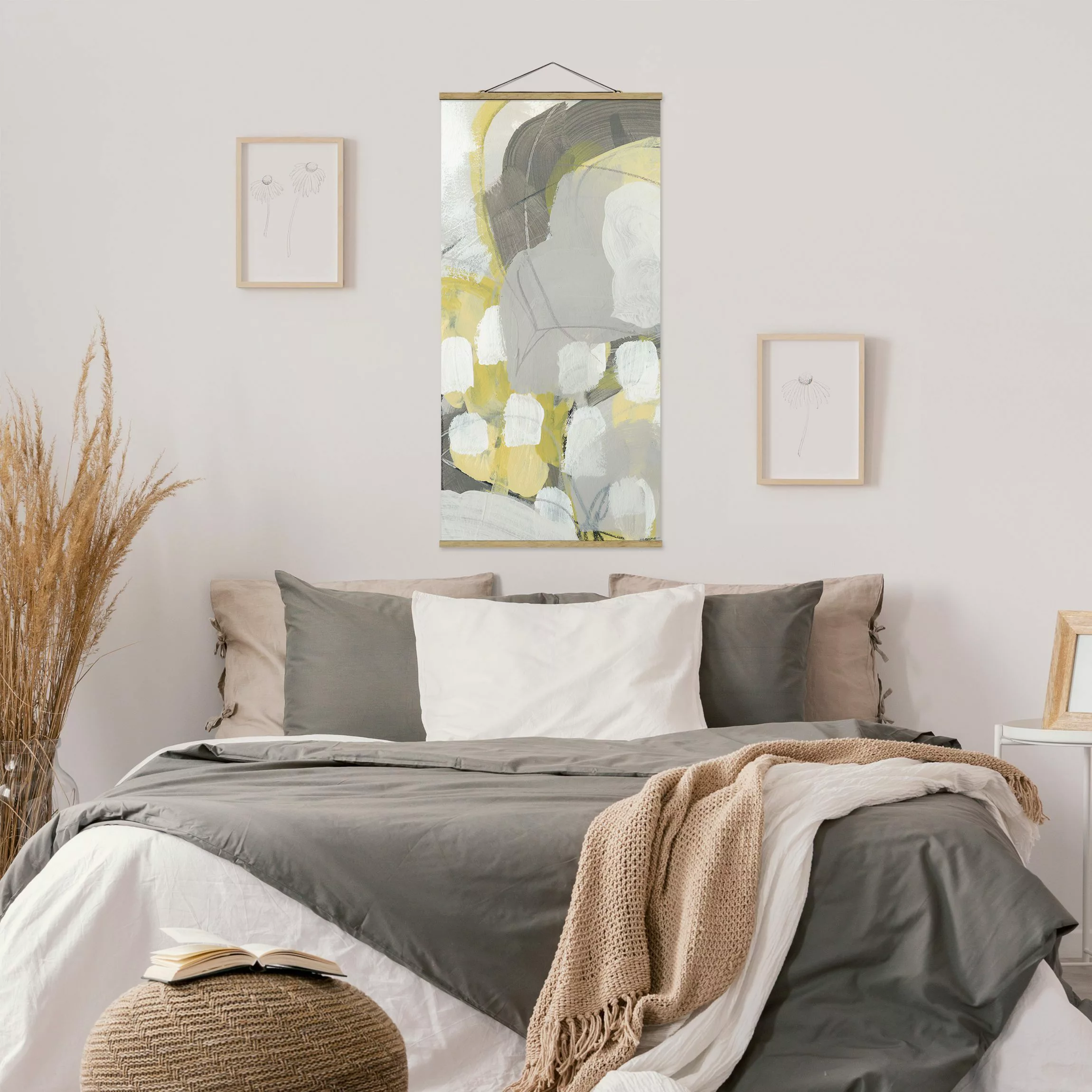 Stoffbild Abstrakt mit Posterleisten - Hochformat Zitronen im Nebel II günstig online kaufen