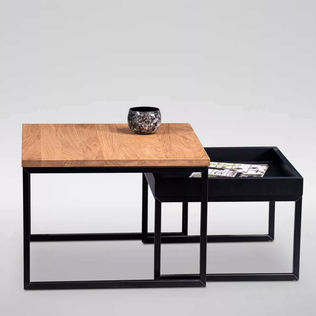 Wohnzimmer Tische in Wildeichefarben & Schwarz Bügelgestell (zweiteilig) günstig online kaufen