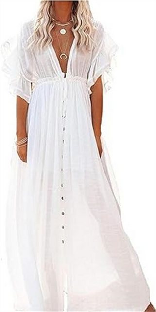 Wrathquake Dirndl Sommerliches weißes Kleid mit Knöpfen aus Leinen Baumwoll günstig online kaufen