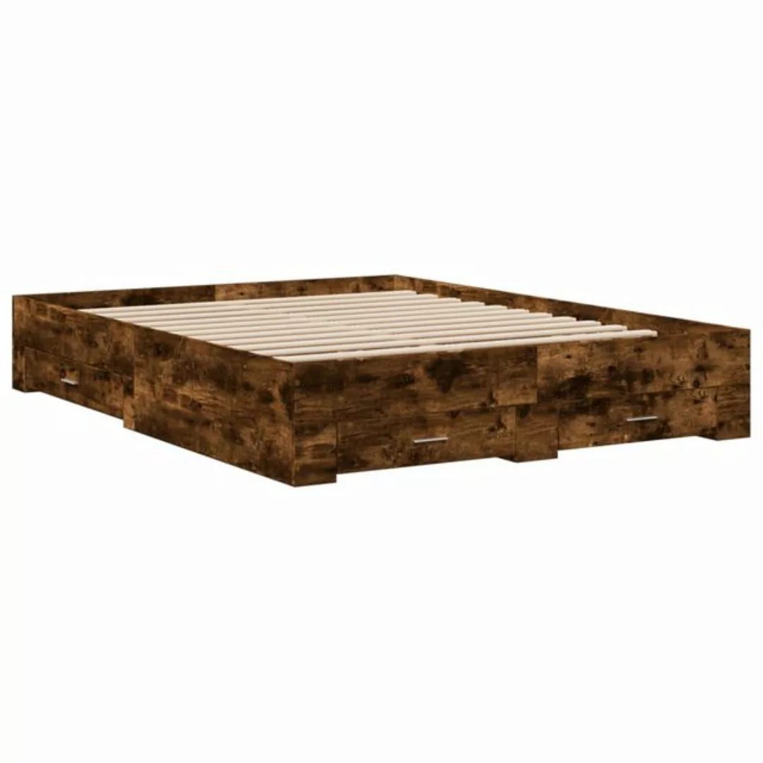 vidaXL Bett Bettgestell mit Schubladen Räuchereiche 140x200cm Holzwerkstoff günstig online kaufen