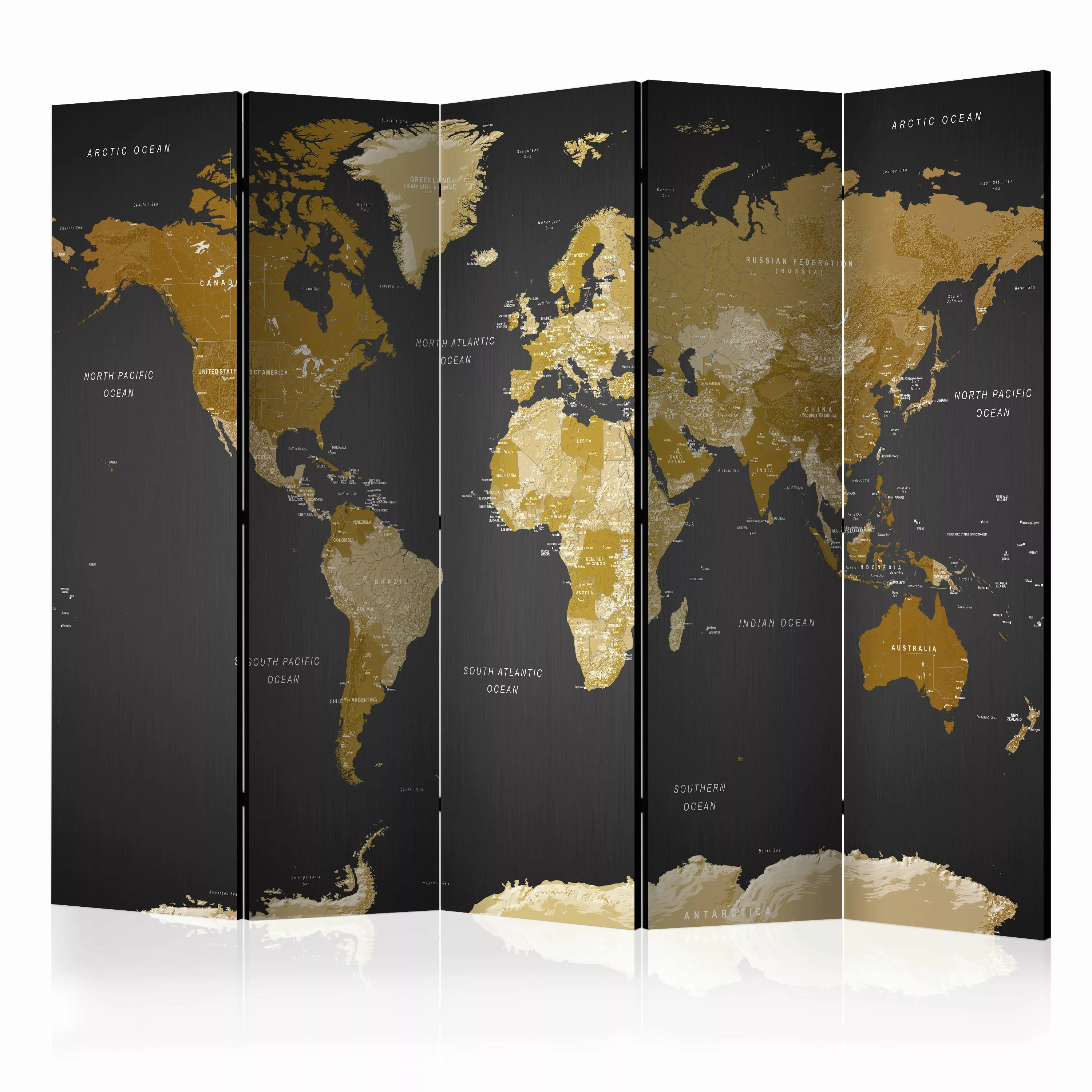 5-teiliges Paravent - Room Divider - World Map On Dark Background günstig online kaufen