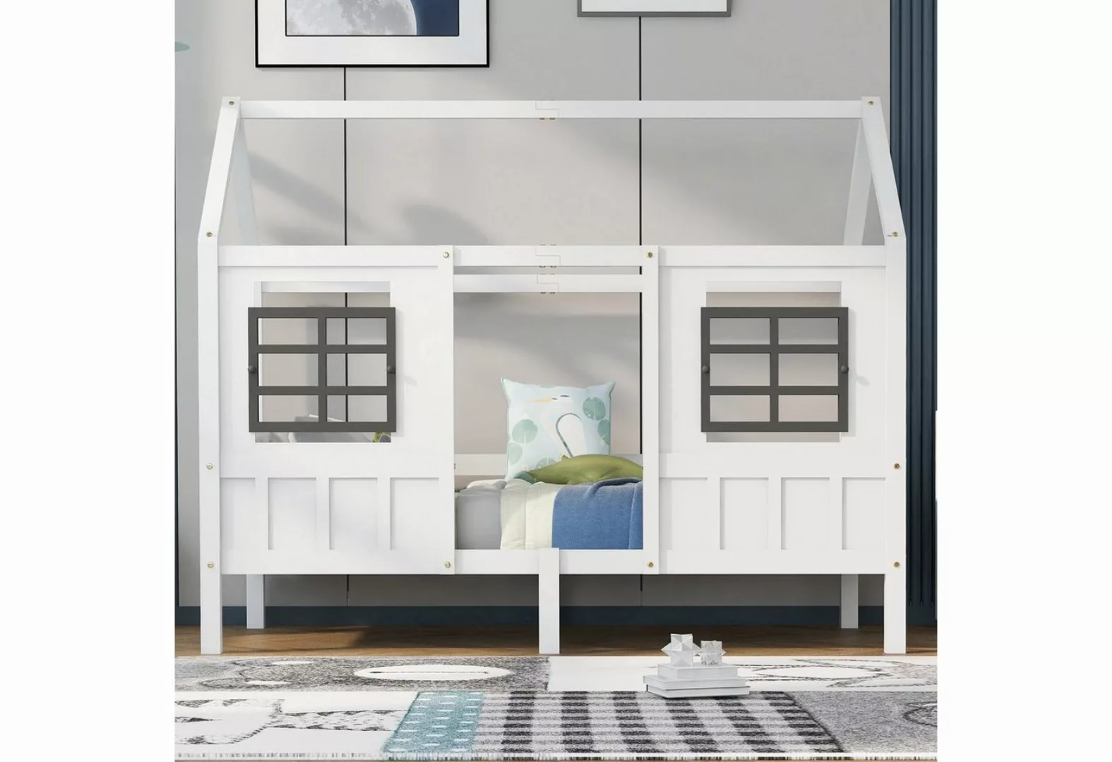 Celya Kinderbett 200x90cm, Kinderbett mit Fenster, Einzelbett, Kiefernrahme günstig online kaufen