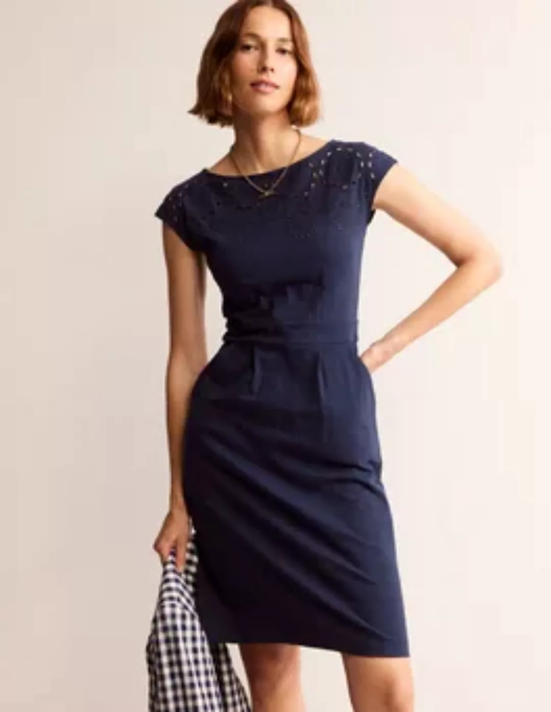 Florrie Jersey-Kleid mit Stickerei Damen Boden, Marineblau günstig online kaufen