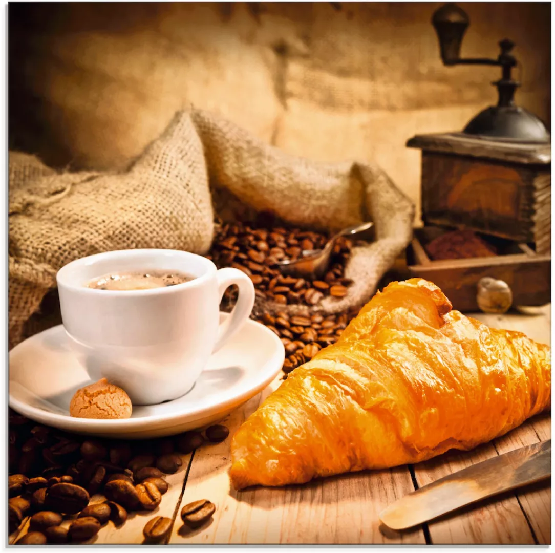 Artland Glasbild »Kaffeetasse mit Croissant«, Getränke, (1 St.) günstig online kaufen