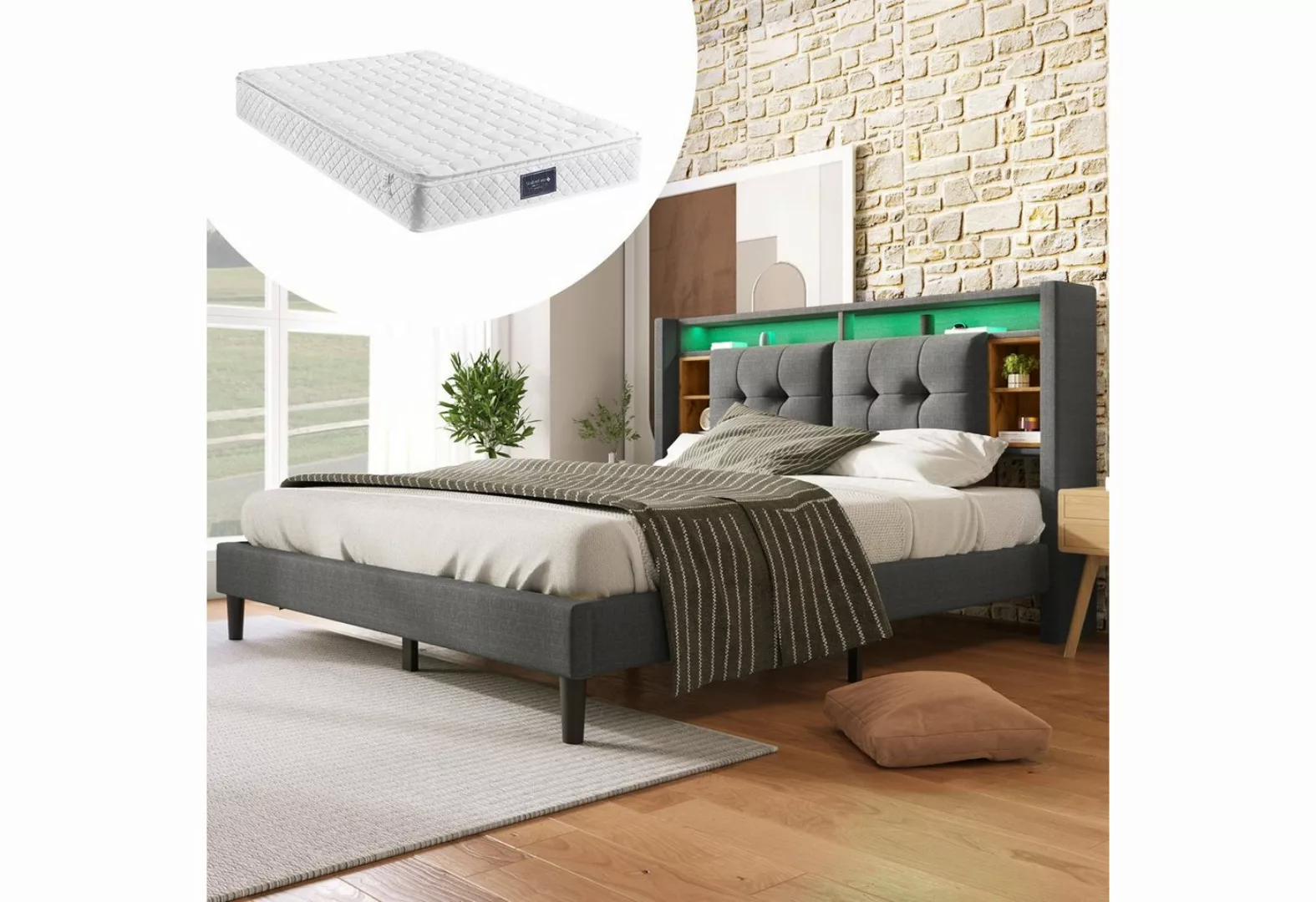 Ulife Polsterbett Doppelbett mit LED-Beleuchtung (Packung, 1 Bett) günstig online kaufen