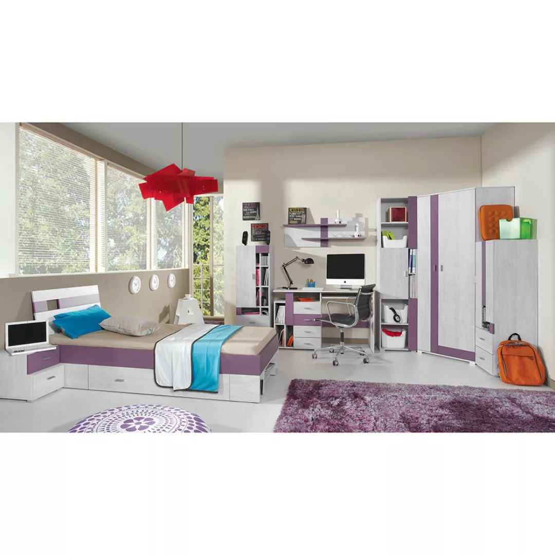 Kinderzimmer Komplett Set mit Bett 120x200 cm Set 8-teilig in Kiefer geblei günstig online kaufen