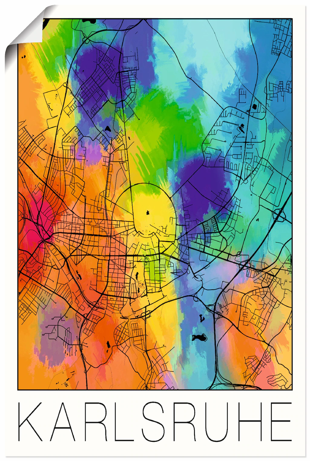 Artland Wandbild "Retro Karte Karlsruhe Aquarell", Deutschland, (1 St.), al günstig online kaufen