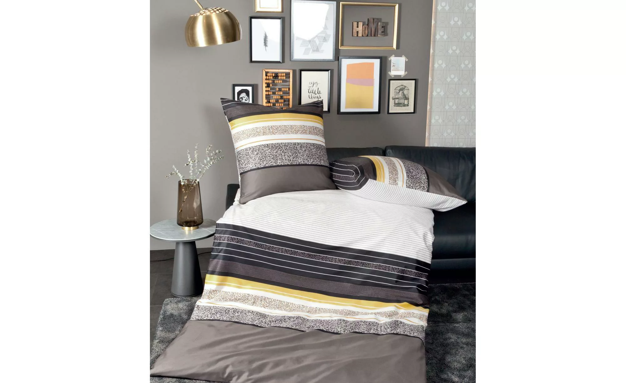 Mako Satin Bettwäsche  Streifen - gelb - 100% Baumwolle - 135 cm - Bettware günstig online kaufen